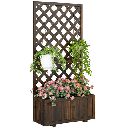 Garden Planter with Trellis, 45L Raised Bed for Climbing Plants, Vines, Flowers, Outdoor Planter Box for Patio, 72.5 x 31.5 x 149.5 cm, Carbonised Finish