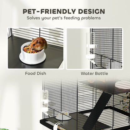 Three-Tier Gerbil Cage, Hamster Cage for Dwarf Hamster w/ Wheels, Deep Bottom, Food Dish, Water Bottle