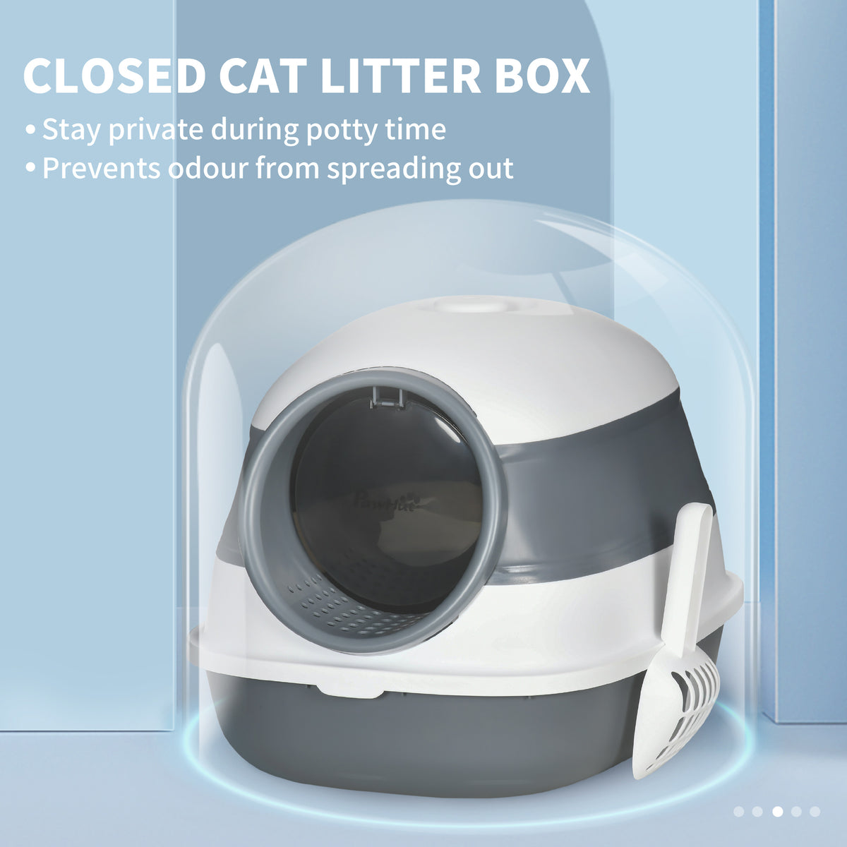 Foldable Cat Litter Tray with Lid, Deodorant, Scoop, White