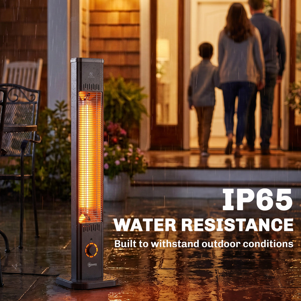 2000 W Electric Infrared Patio Heater with Cover, Free Standing/Wall Mounted IP65 Outdoor Garden Heater, Black