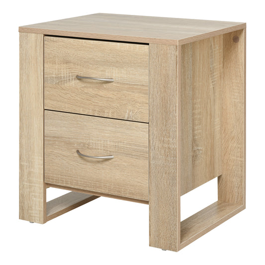 Bedside Table with 2 Drawers, Nightstand with Handles and Elevated Base, Side Table for Bedroom, Living Room