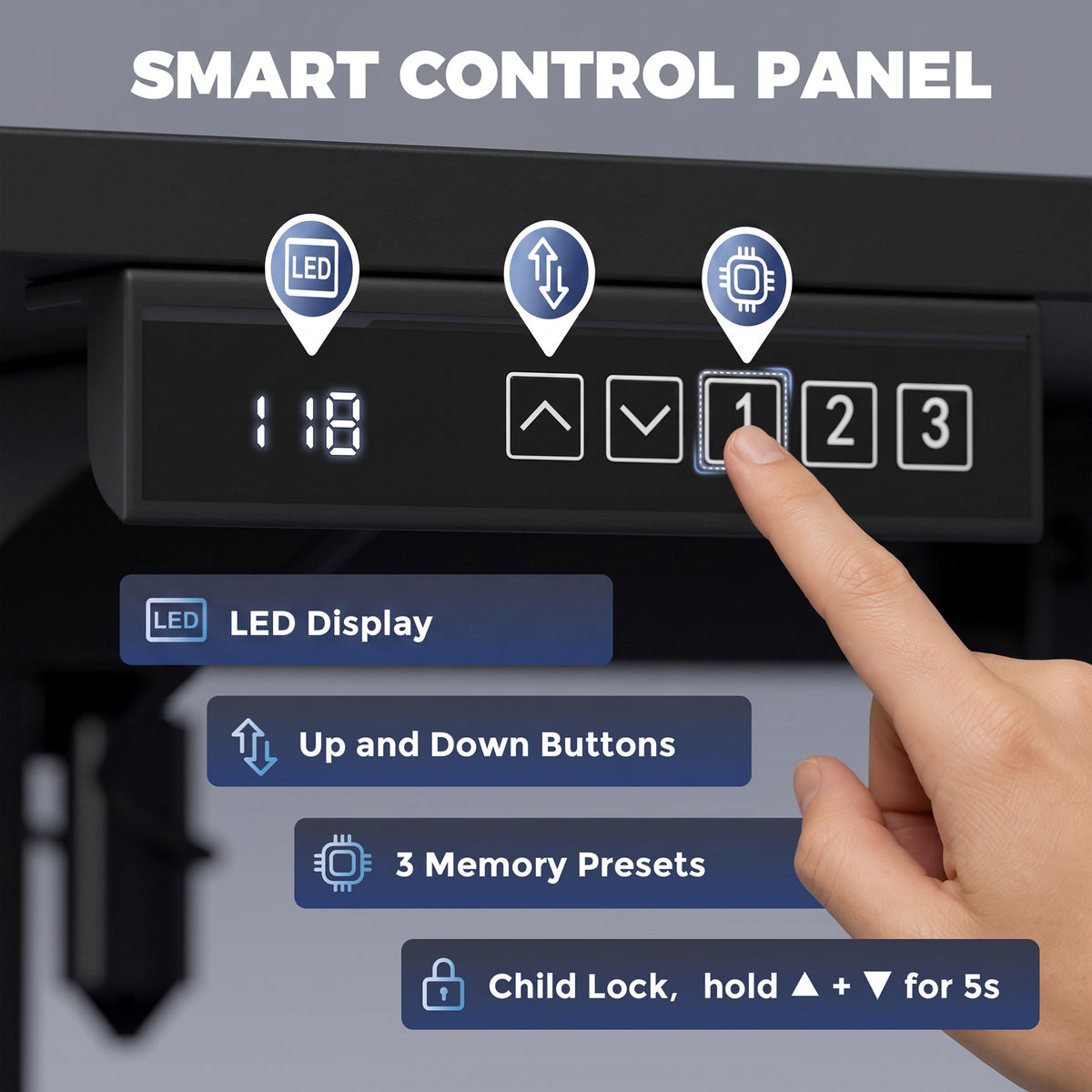 Standing Desk Memory Control Height Adjustable Desk 2 Cable Holes LED Display Sit Stand Desk Black