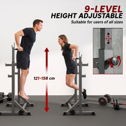 Heavy Duty Barbell Squat Rack, Adjustable and Multifunctional Weight Power Stand, for Home, Gym - Black
