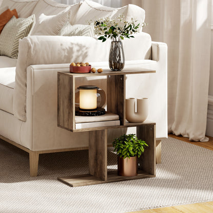 Side Table, Narrow End Table with Storage Shelves, S-Shaped, 3-Tier, 50W x 19.5D x 58H cm