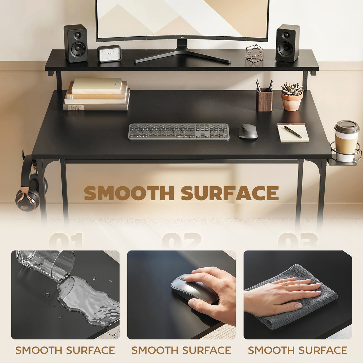 Computer Desk, 80cm Home Office Study Table with Hutch Shelf, Cup Holder, Headphone Hook
