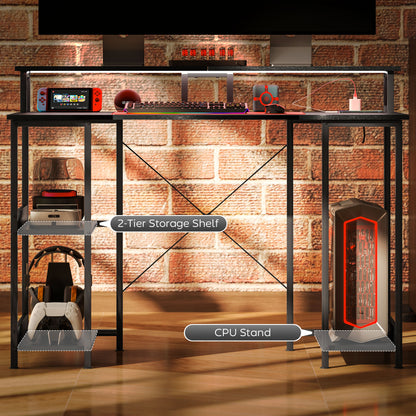 LED Computer Desk, with Power Outlets and Shelves