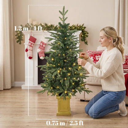 Set of 2 Prelit Christmas Trees with Dual-Colour LEDs, Remote, 4ft Artificial Aspen Fir Battery-Operated, 11 Modes, Pot
