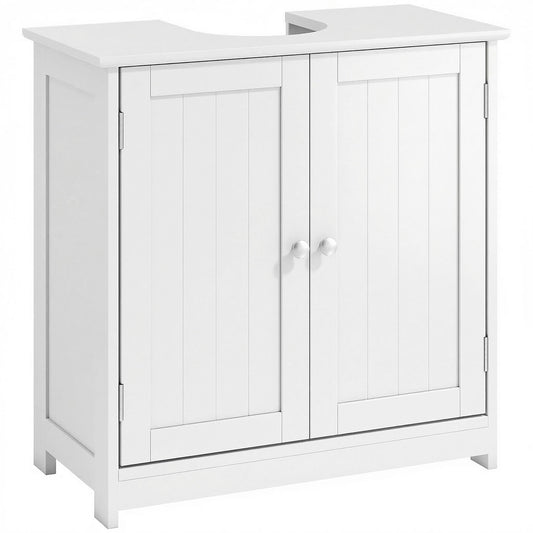 Under Sink Bathroom Cabinet, Freestanding Under Sink Cabinet with 2 Doors and Adjustable Shelf for Basin without or with Pedestal, White