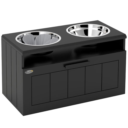 Raised Dog Bowl with Slow Feeder, Two Stainless Steel Dog Bowls, Drawer, for Large and Extra Large Dogs