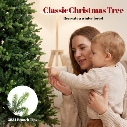 Artificial Christmas Tree, Hinged Xmas Tree with 3834 PE & PVC Branch Tips, 7ft, Green