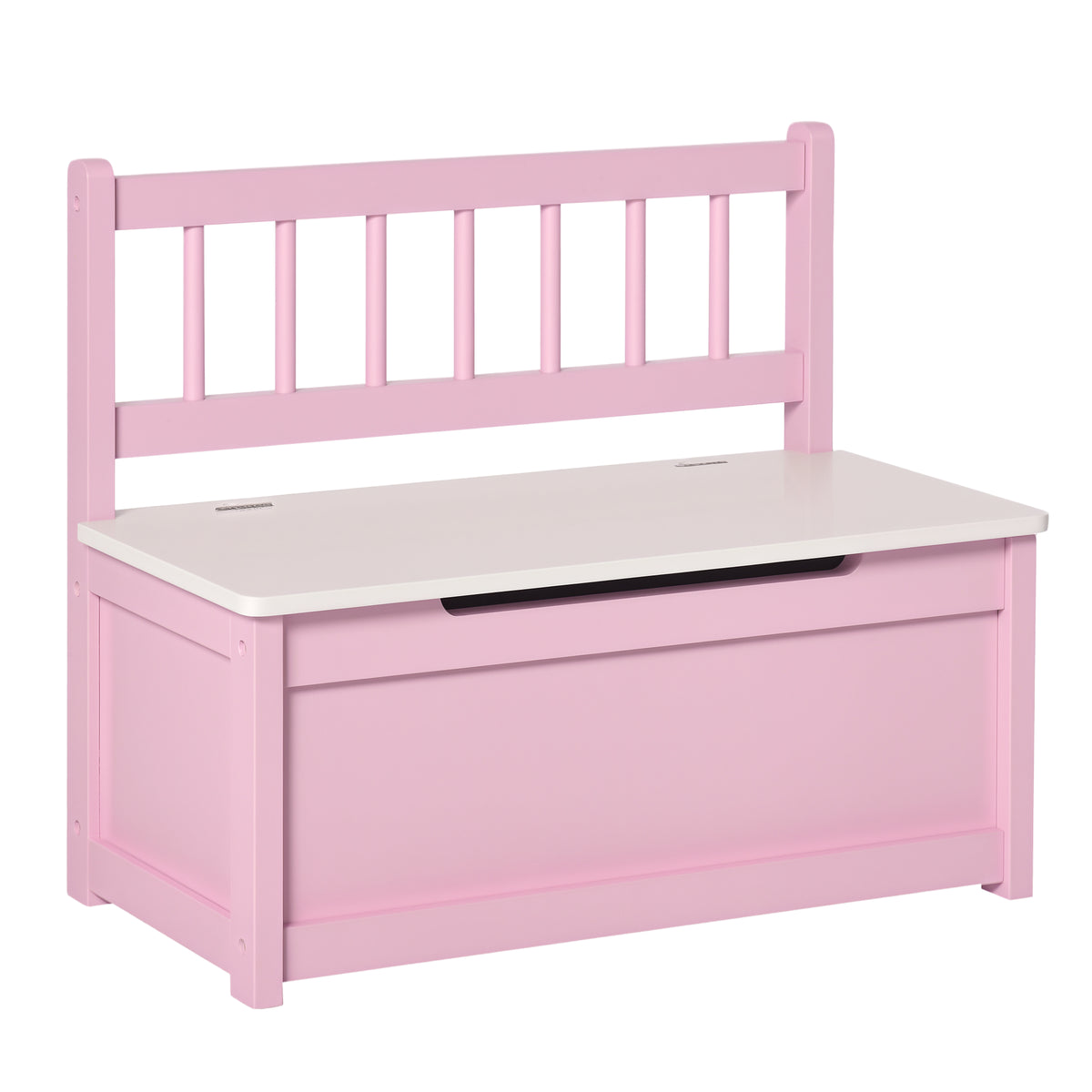 2 In 1 Wooden Toy Box, Seat Storage Bench, Storage Chest Cabinet Organiser with Safety Pneumatic Rod, Pink
