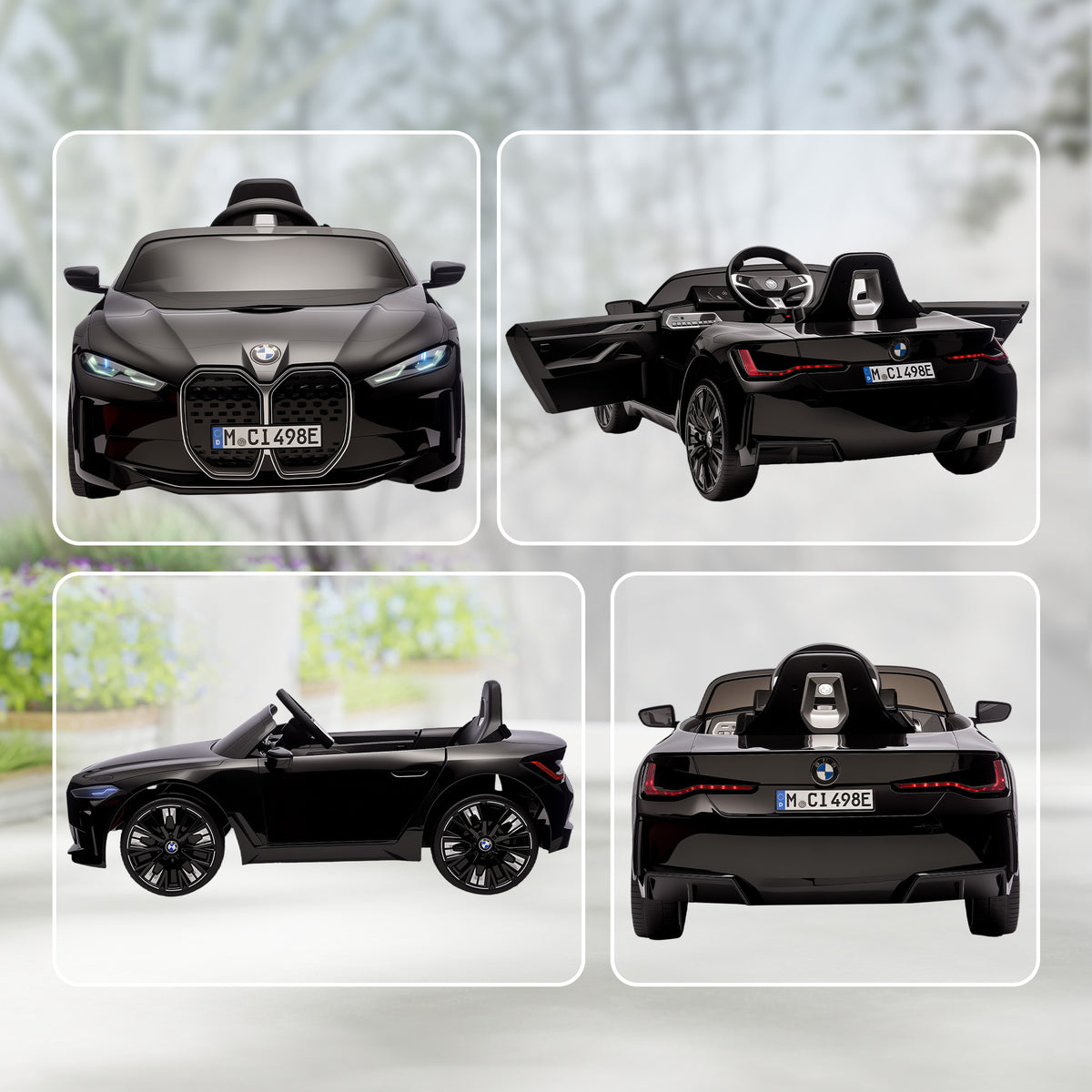 BMW i4 Licensed 12V Kids Electric Ride-On Car, with Remote Control, Portable Battery, Music, Horn, Headlights
