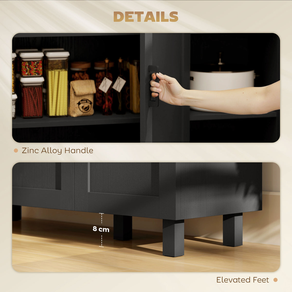 Sideboard Buffet Cabinet, Kitchen Storage Cabinet with 3 Doors and Adjustable Shelves for Living Room, Kitchen, Black