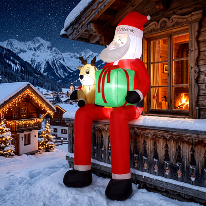 9.3ft Giant Christmas Inflatable Hanging Santa Claus Sitting w/ Reindeer, Gift Box
