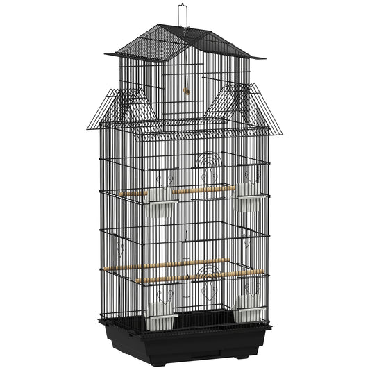 Metal Bird Cage with Plastic Swing, Perch, Food Container, Tray, Handle, for Finches, Canaries, 43 x 32.5 x 104cm