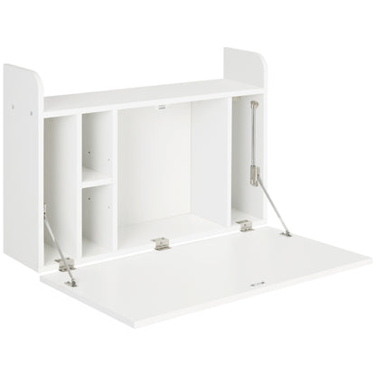 Wall Mounted Table, Drop Leaf Floating Laptop Desk with Space Saving Storage Compartments for Home Office and Study, 77cm x 20cm x 51cm