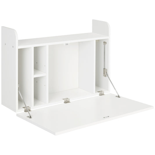 Wall Mounted Table, Drop Leaf Floating Laptop Desk with Space Saving Storage Compartments for Home Office and Study, 77cm x 20cm x 51cm