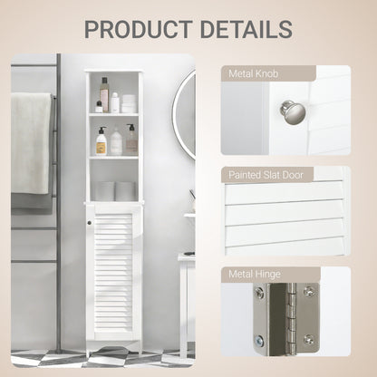 Tall Bathroom Cabinet, Freestanding Slim Bathroom Storage Unit with Adjustable Shelves and Shutter Door, Floor Storage Cupboard with 6 Shelves, 165H x 34W x 20D cm, White