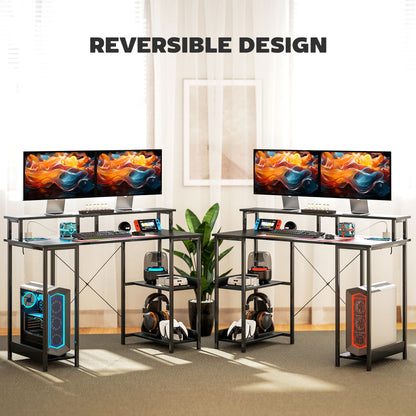 LED Computer Desk, with Power Outlets and Shelves