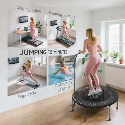 40" Fitness Trampoline with Adjustable Handle, Rebounder Trampoline, Mini Jumper for Indoor Exercise Workout