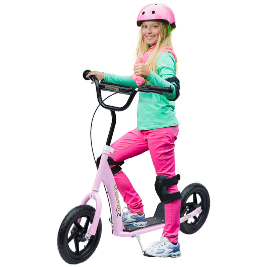 Kids Scooter Kick Scooter, with 12" EVA Tyres, Rear Brake, Big Wheels Scooter for 5-12 Years, Pink
