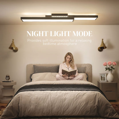 LED Ceiling Light, Modern Dimmable Ceiling Light with Wall Switch & Remote Control, Flush Mount Fixture Lamp with 3000-6000K Colour Temperatures for Living Room, Bedroom, Black