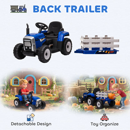Ride On Tractor, Battery Powered Electric Car, with Detachable Trailer, Remote Control, Music
