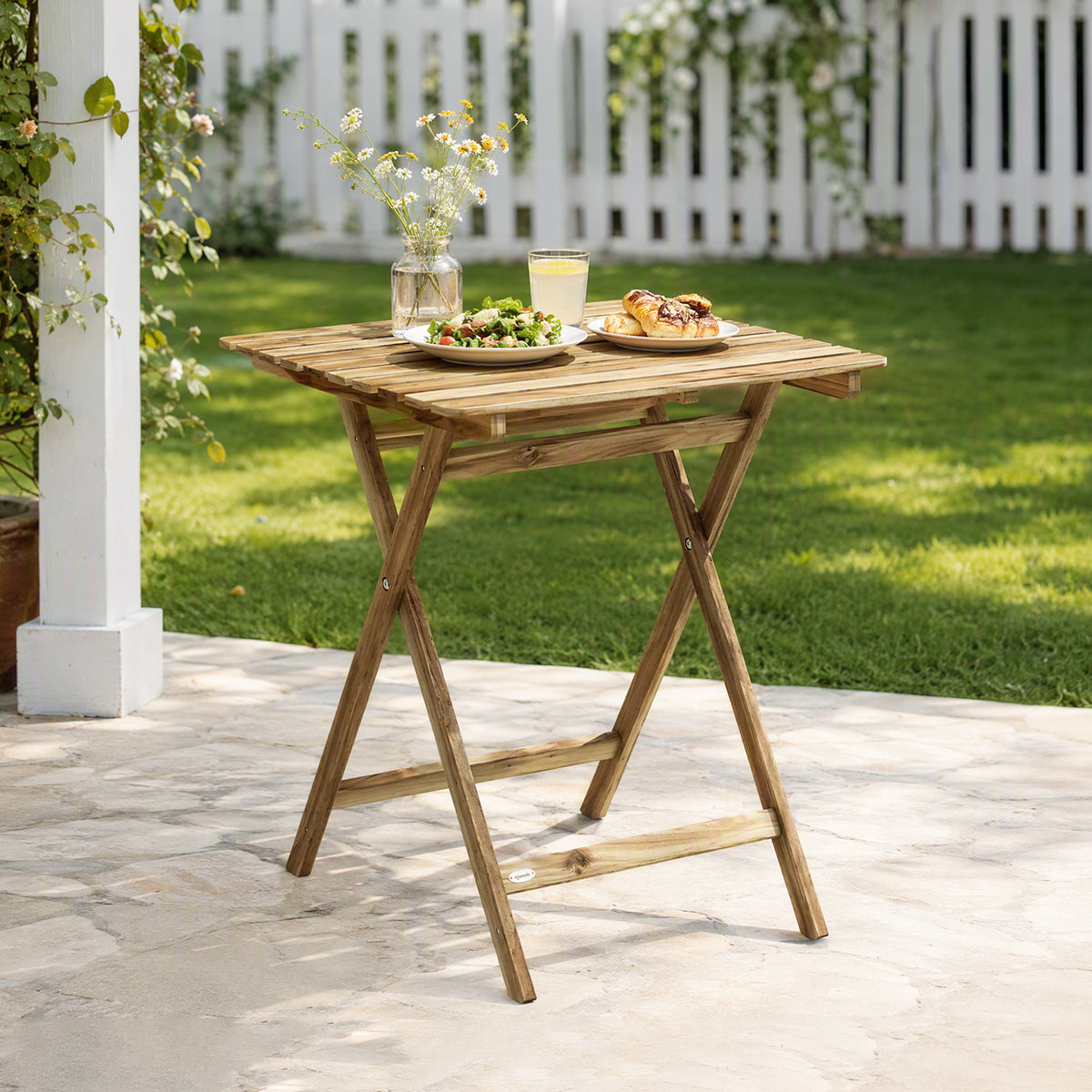 Outdoor Coffee Table Foldable Wooden Garden Table for Patio Balcony Natural Wood