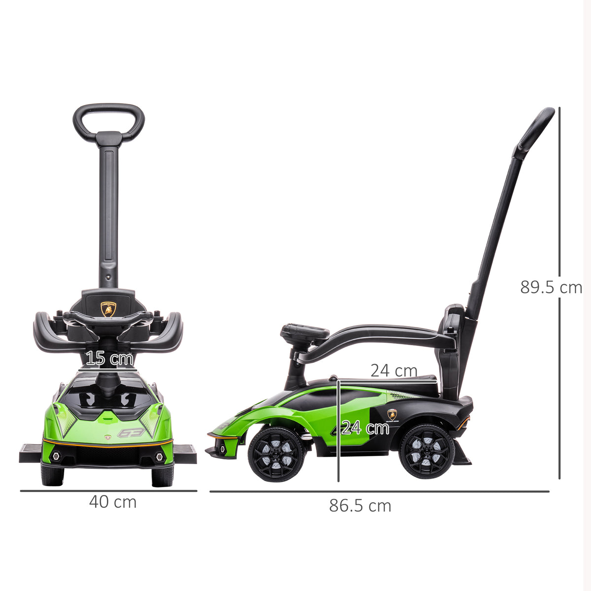 Kids 3-In-1 Lamborghini Ride-On and Stroller, with Horn