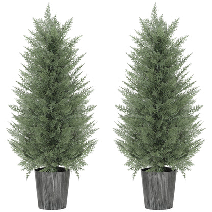 90cm Artificial Cypress Trees Set of 2, UV Resistant Artificial Plants with Decorative Pot, Fake Plants for Indoor Outdoor Decor, Green