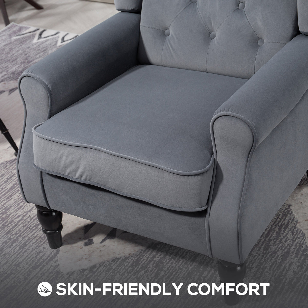 Wingback Accent Chair, Retro Upholstered Button Tufted Occasional Chair for Living Room and Bedroom, Grey