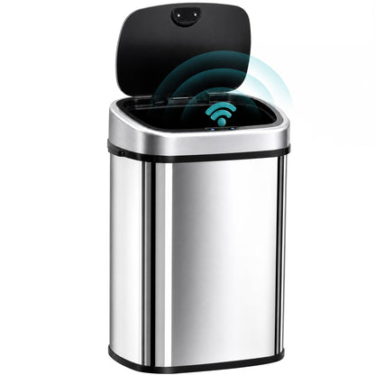 48L Motion Sensor Bin, Automatic Touchless Rubbish Bin with Fingerprint Resistant Stainless Steel for Kitchen, Hygienic Gyms, Home Office Use, Silver Tone