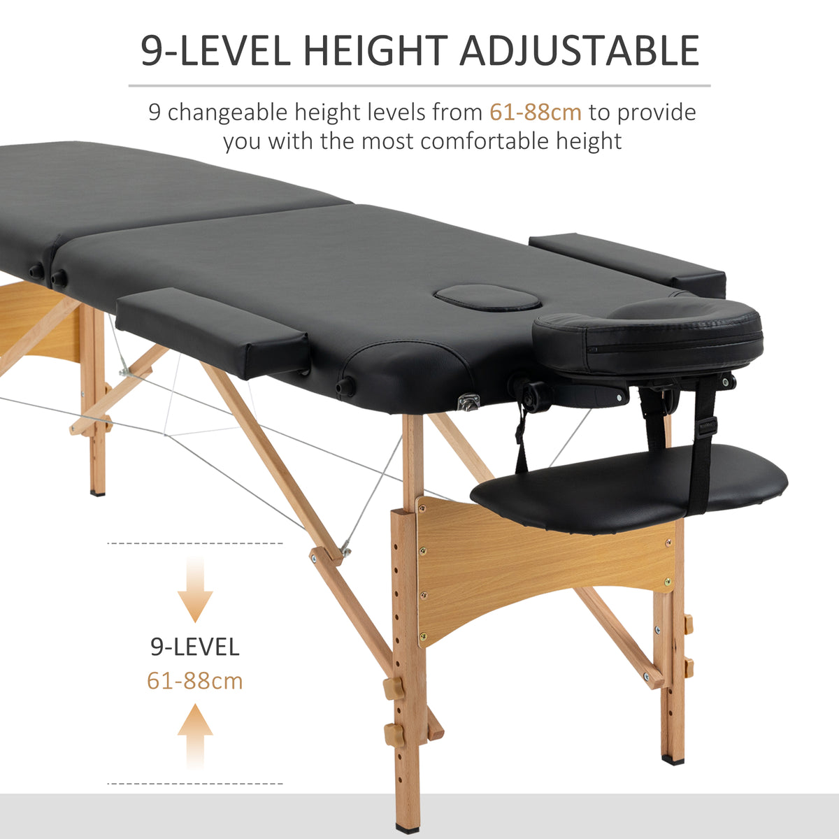Portable Massage Bed, Folding Spa Beauty Massage Table with 2 Sections, Carry Bag and Wooden Frame