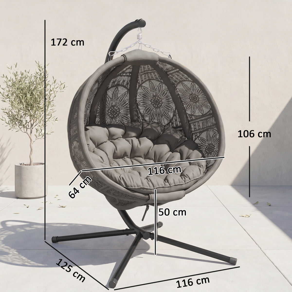 Round Egg Basket Chair, with Steel Stand