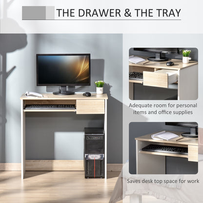 80cm Compact Computer Desk with Keyboard Tray, Home Office Desk with Drawer for Bedroom Study