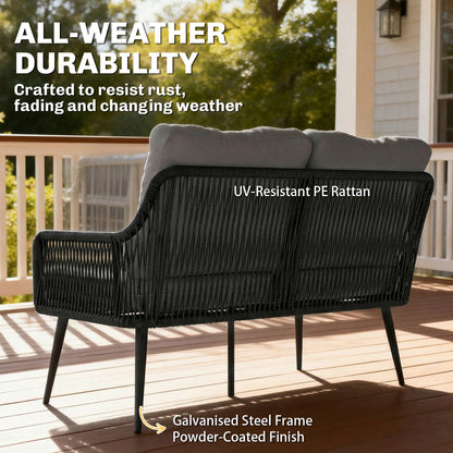 Rattan Garden Furniture Set, 4 Piece Outdoor Patio Furniture with Tempered Glass Table and Chairs, Indoor Balcony Conservatory Set
