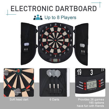 Electronic Dartboard Set 26 Games and 185 Variations with 6 Darts and Cabinet to Stroage Multi-Game Option Ready-to-Play