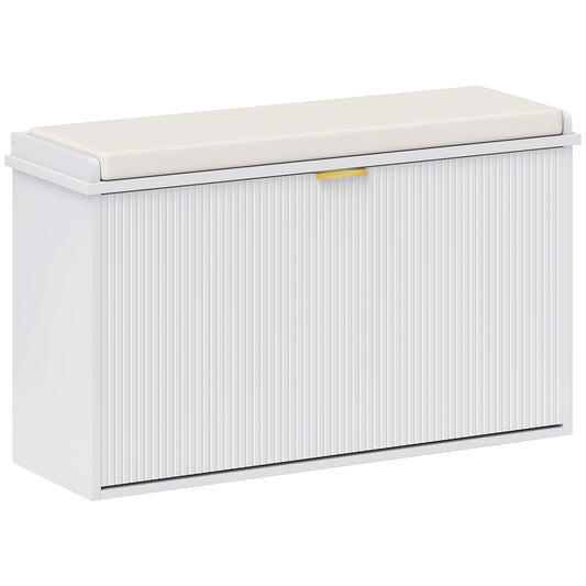 Eight Shoe Bench, with Top Seat - White
