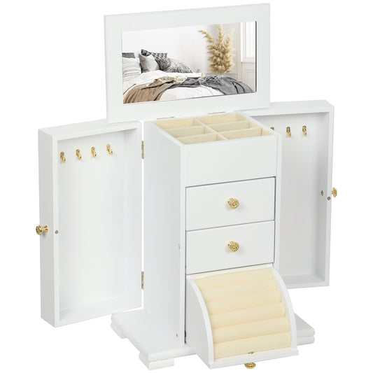 4-Tier Jewellery Box with Mirror and 3 Drawers - White