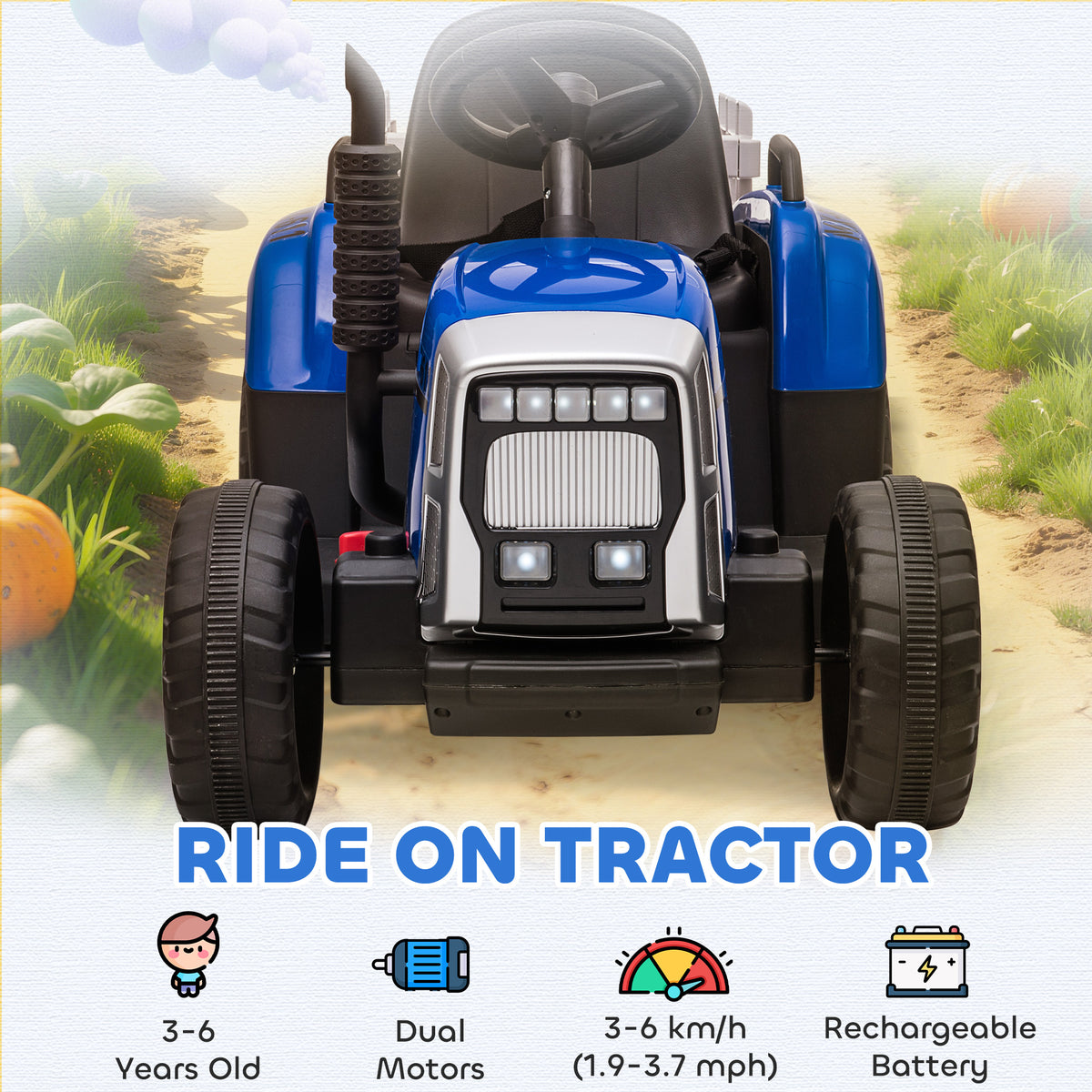 Ride On Tractor, Battery Powered Electric Car, with Detachable Trailer, Remote Control, Music