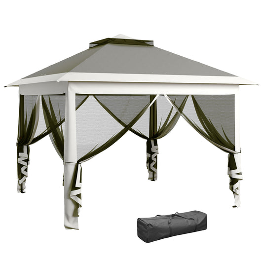 Pop Up Canopy Tent with Double Roof, Zipped Mesh Sidewalls, Carrying Bag, Height Adjustable for Patio Garden