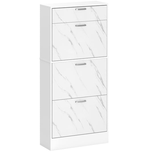 Marble Shoe Storage Cabinet with 3 Flip Drawers, Hallway Cabinet with Top Drawer and Adjustable Shelves, Shoe Cupboard for 18 Pairs