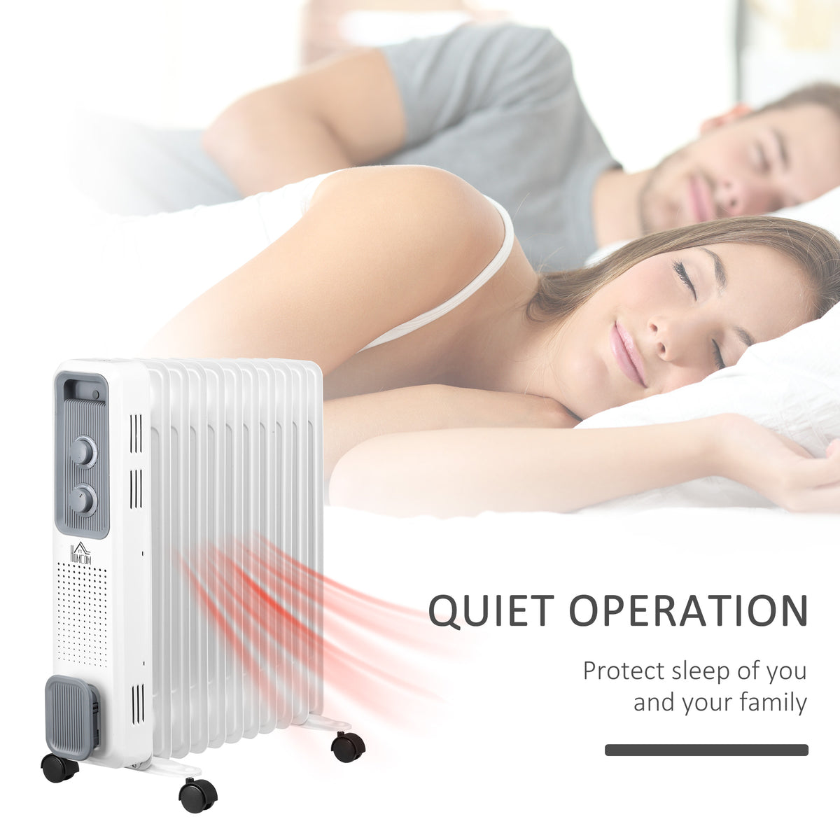 2500W Oil Filled Radiator, 11 Fin, Portable Electric Heater with 3 Heat Settings, Safety Cut-Off and Wheels