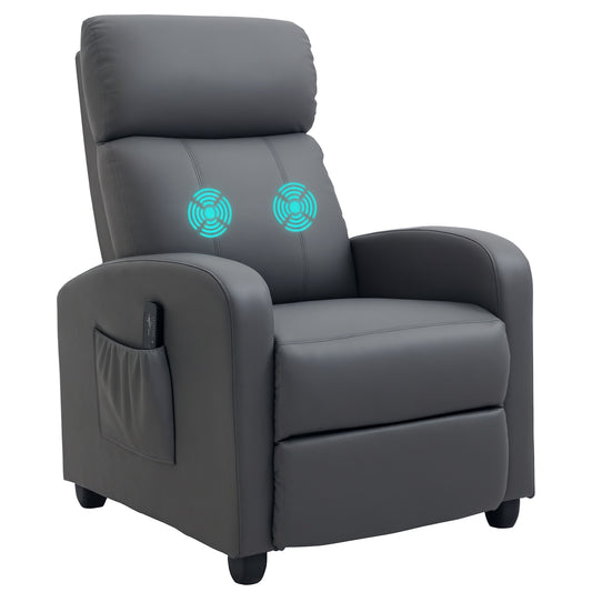 Recliner Armchair, Massage Faux Leather Push Back Reclining Chair with Adjustable Leg Rest, Side Pocket, for Home Living Room Theatre, Grey