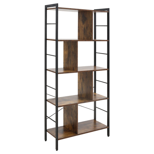 Industrial Storage Unit, 5 Tiers Bookcase with Open Compartments for Office Living Room, Bedroom, Rustic Brown and Black