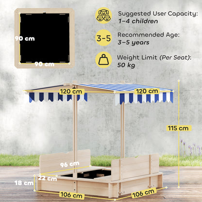 Kids Square Wooden Sandpit, Children Sandbox Outdoor Playset