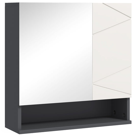 Bathroom Mirror Cabinet, Wall Mounted Bathroom Storage Cupboard with Adjustable Shelves, 55W x 17D x 55Hcm, Light Grey