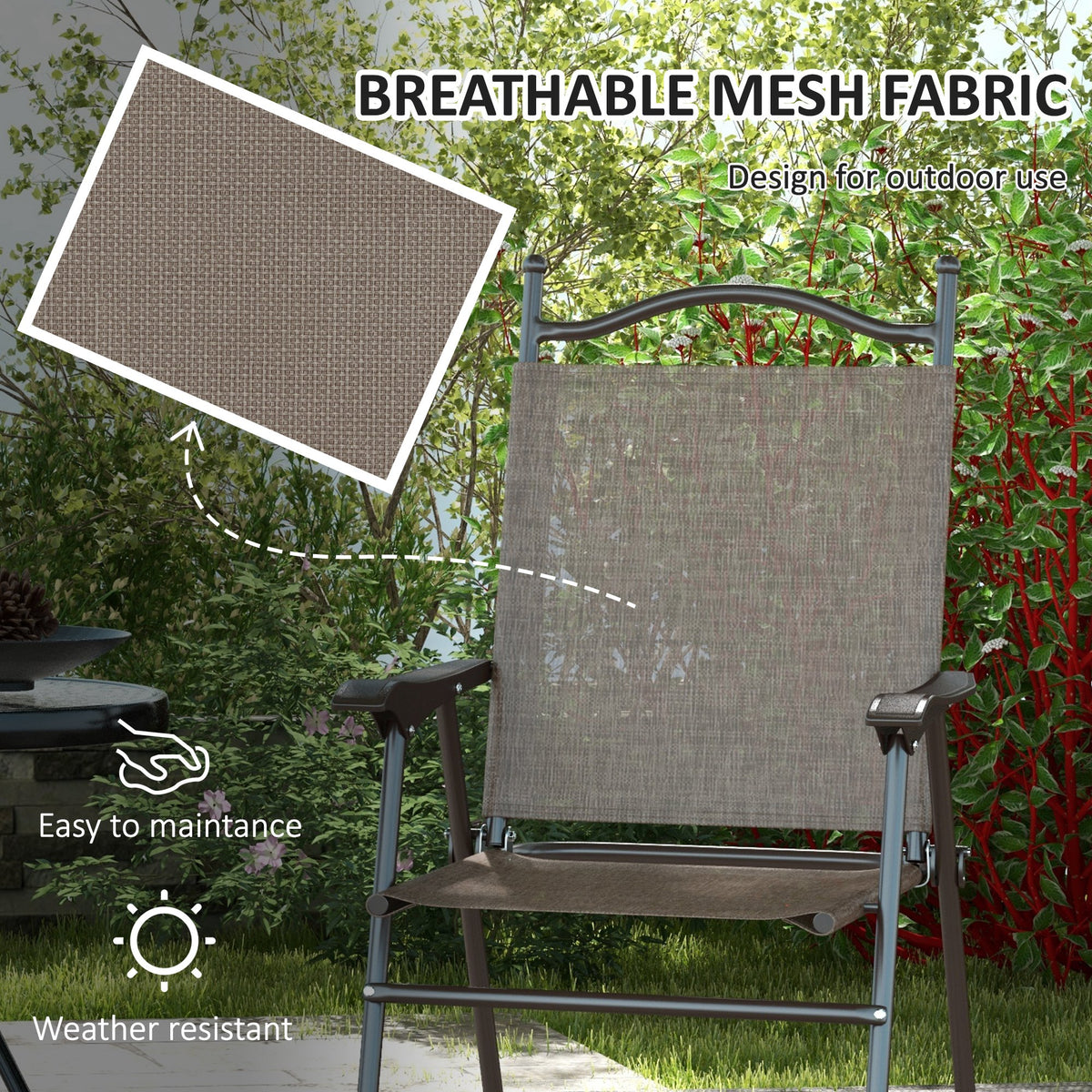 Set of Two Folding Garden Chairs, with Fabric Mesh Seats