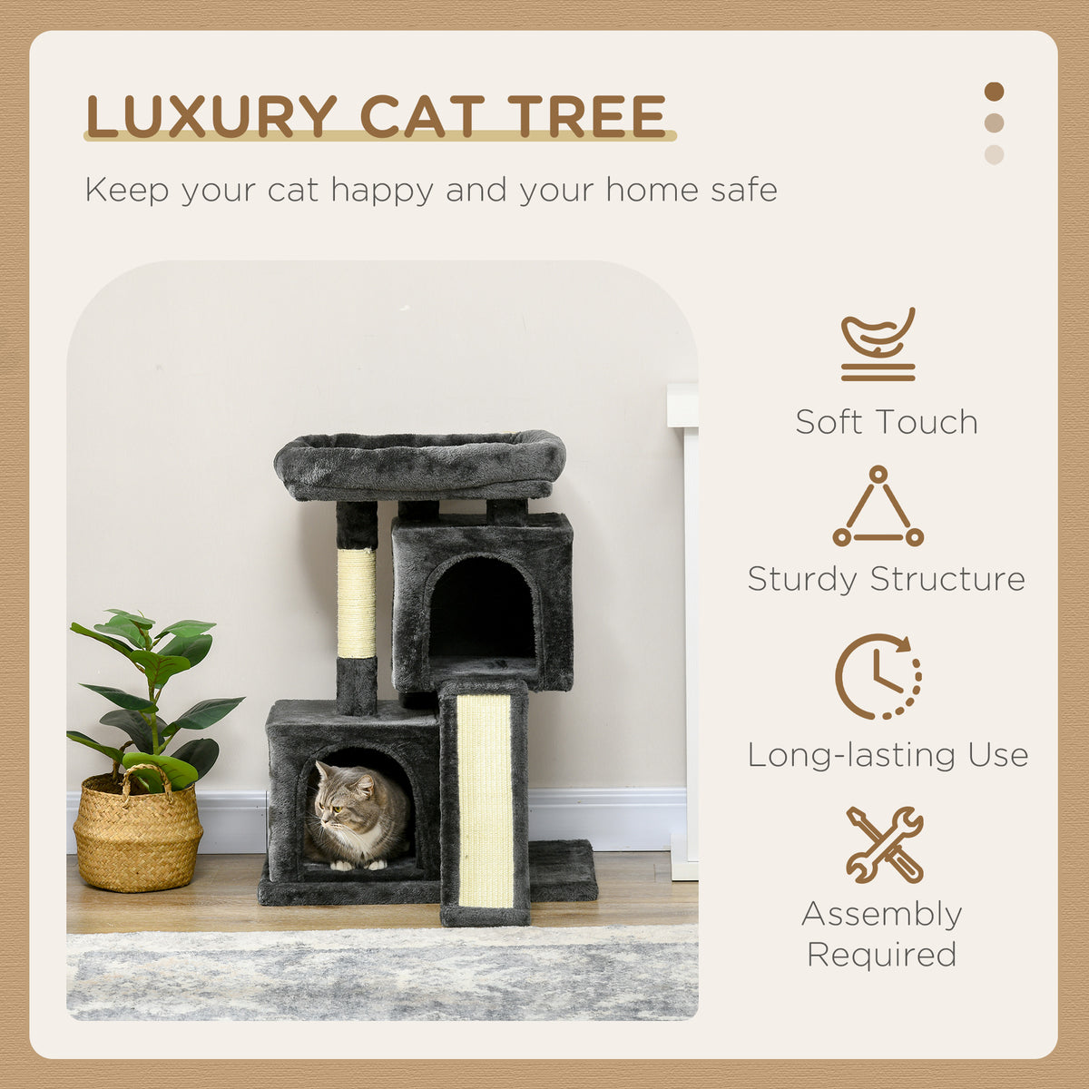 Cat Tree for Indoor Cats 81cm Cat Scratching Post Scratch Board Kitten Tower Climbing Frame, Black