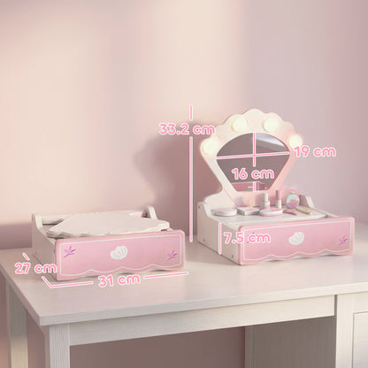 Kids Dressing Table, Portable Vanity Table with Lights, Mirror, Drawer, Accessories, Gift for 3-6 Years